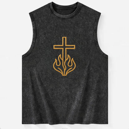 Burning Bush Cross  - Vintage Washed Tank - Black