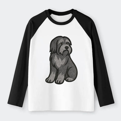 Bearded Collie - Gray shaggy coat embroidered pose - Raglan Long Sleeve T-Shirt - Black