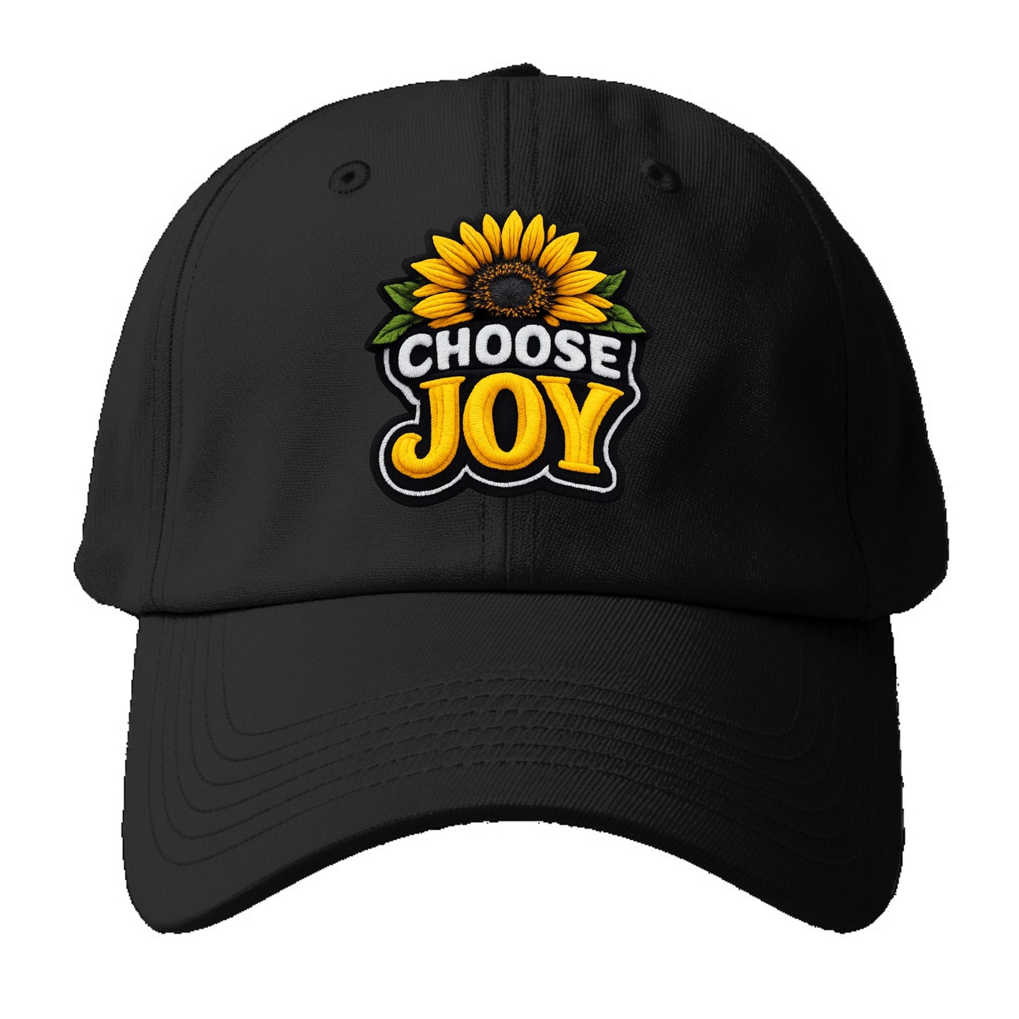 CHOOSE JOY - sunflower with text in yellow , happiness choice - Baseball Cap For Big Heads - Black