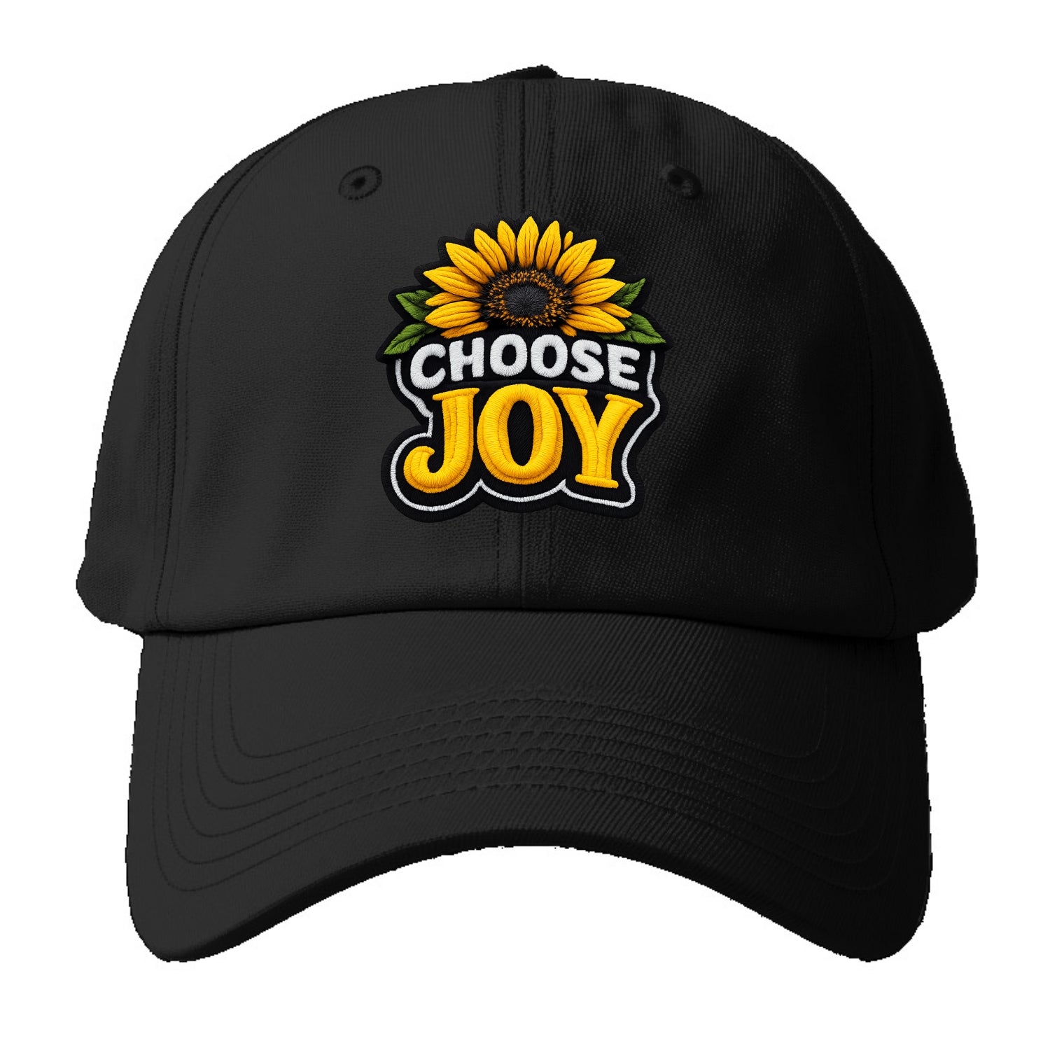 CHOOSE JOY - sunflower with text in yellow , happiness choice - Baseball Cap For Big Heads - Black