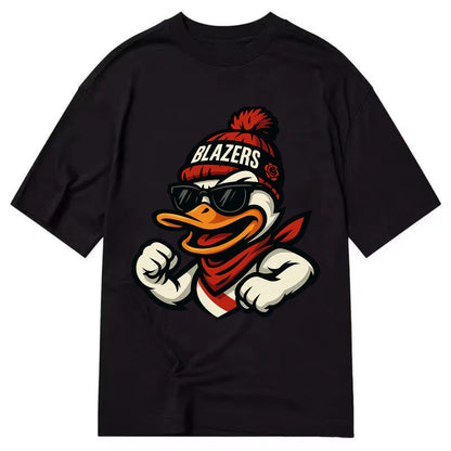 Oregon Duck wearing Trail Blazers beanie with rose patch and wayfarer sunglasses - Classic T-shirt - Black
