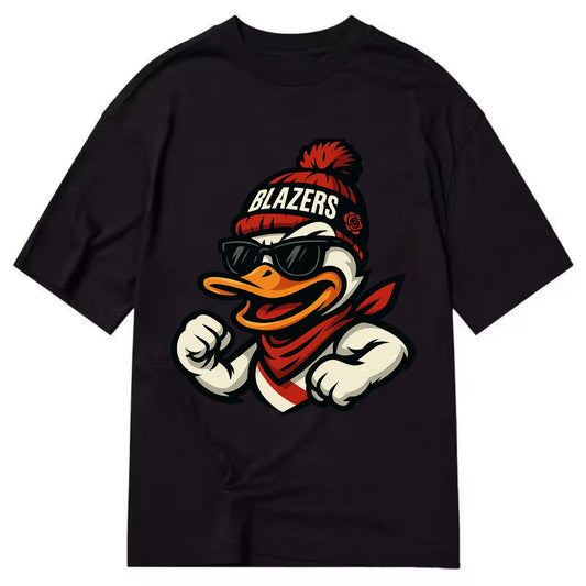 Oregon Duck wearing Trail Blazers beanie with rose patch and wayfarer sunglasses - Classic T-shirt - Black