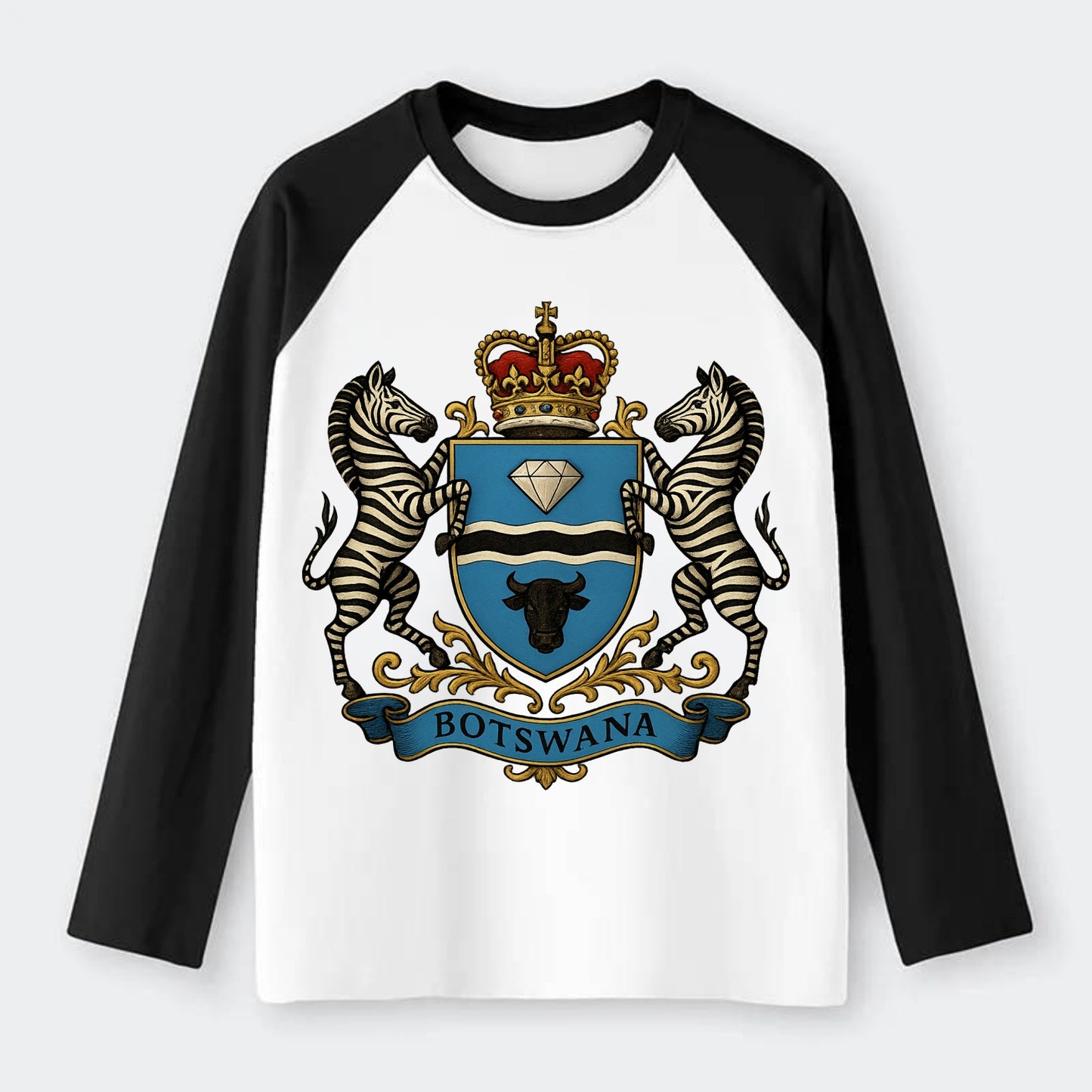 Botswana Heritage Badge - Raglan Long Sleeve T-Shirt - Black