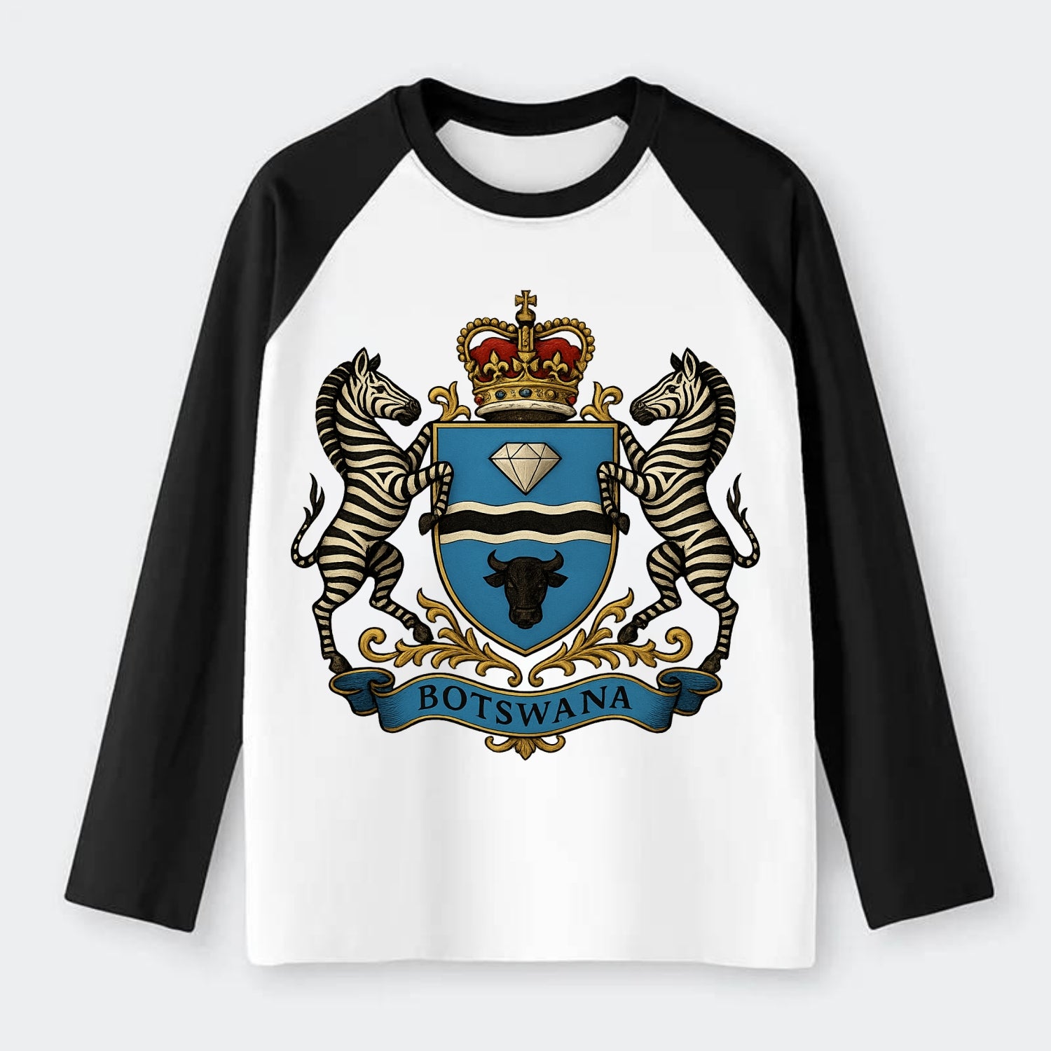 Botswana Heritage Badge - Raglan Long Sleeve T-Shirt - Black