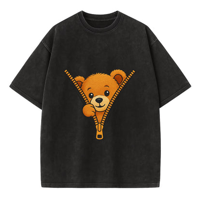 zipper bear - Vintage T-shirt - Black