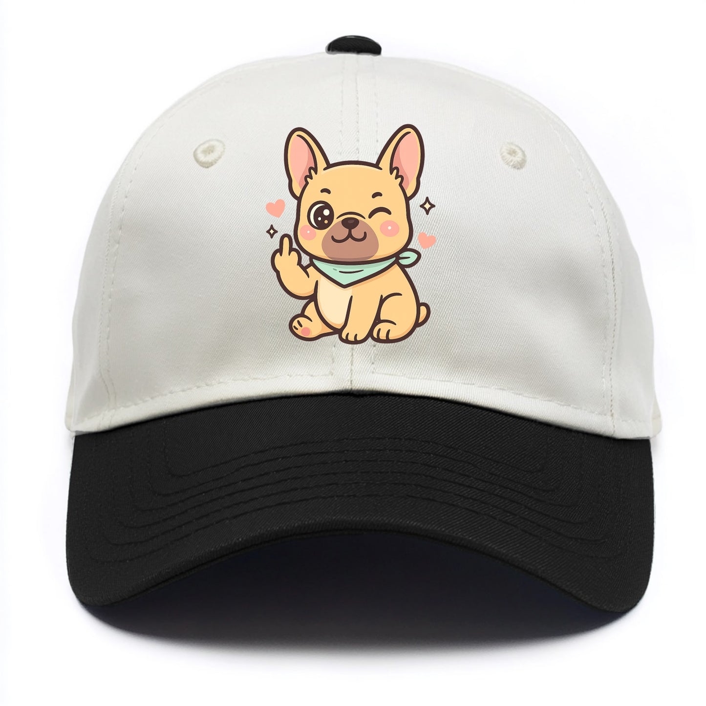 French Bulldog sitting with bat ears up, strong paw with sass - Two Tone Cap - Black