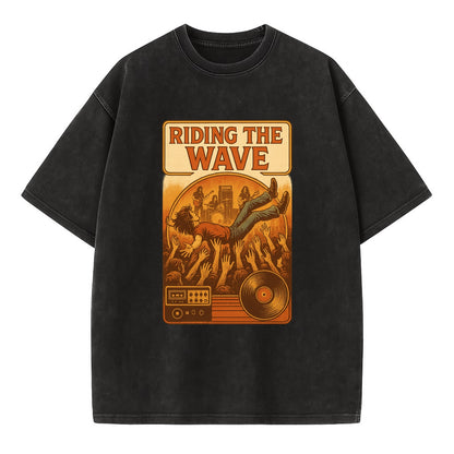 Crowd surfing at packed concert - "Riding the Wave" - concert energy - Vintage T-shirt - Black