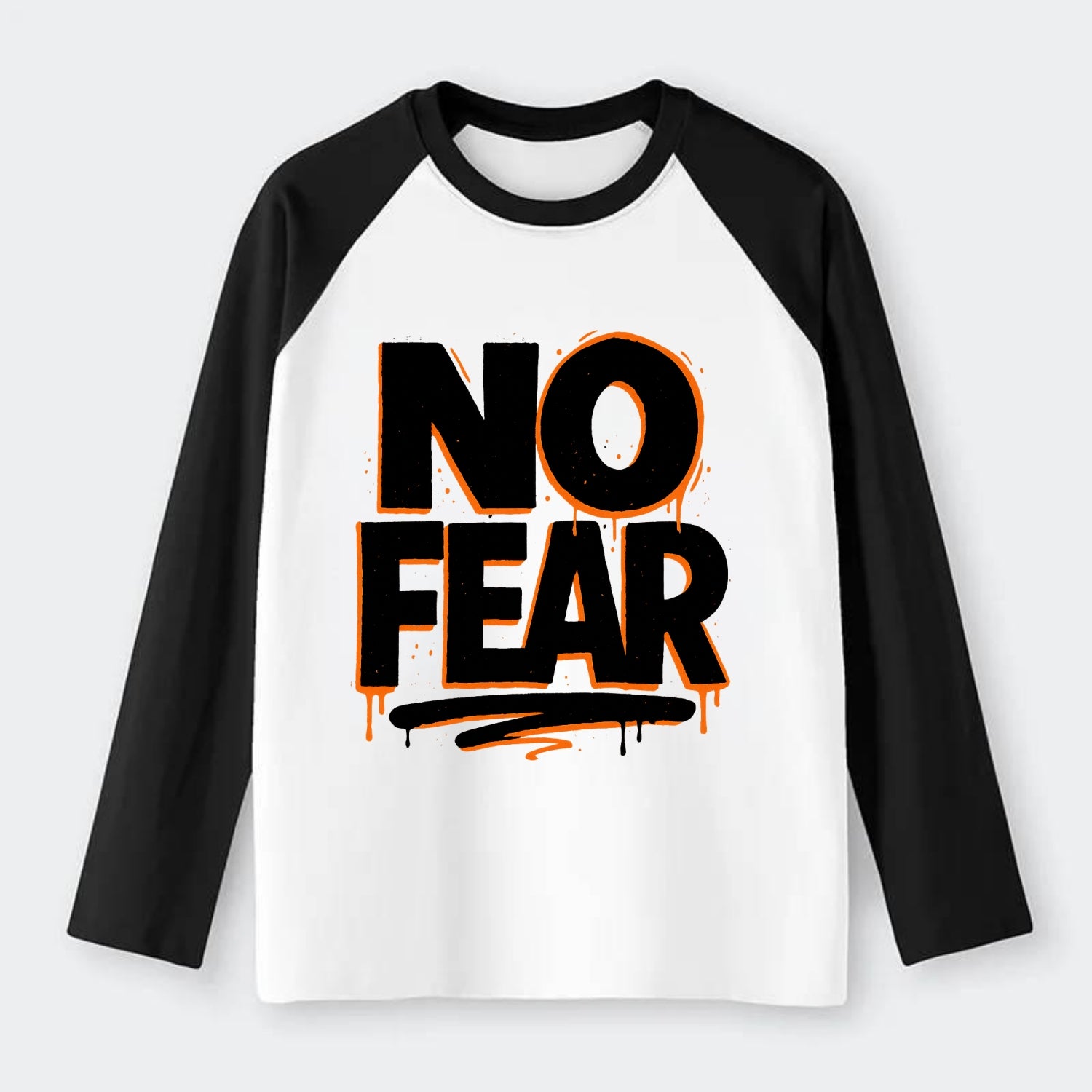 Bold typography design - "NO FEAR" - courage, bravery - Raglan Long Sleeve T-Shirt - Black