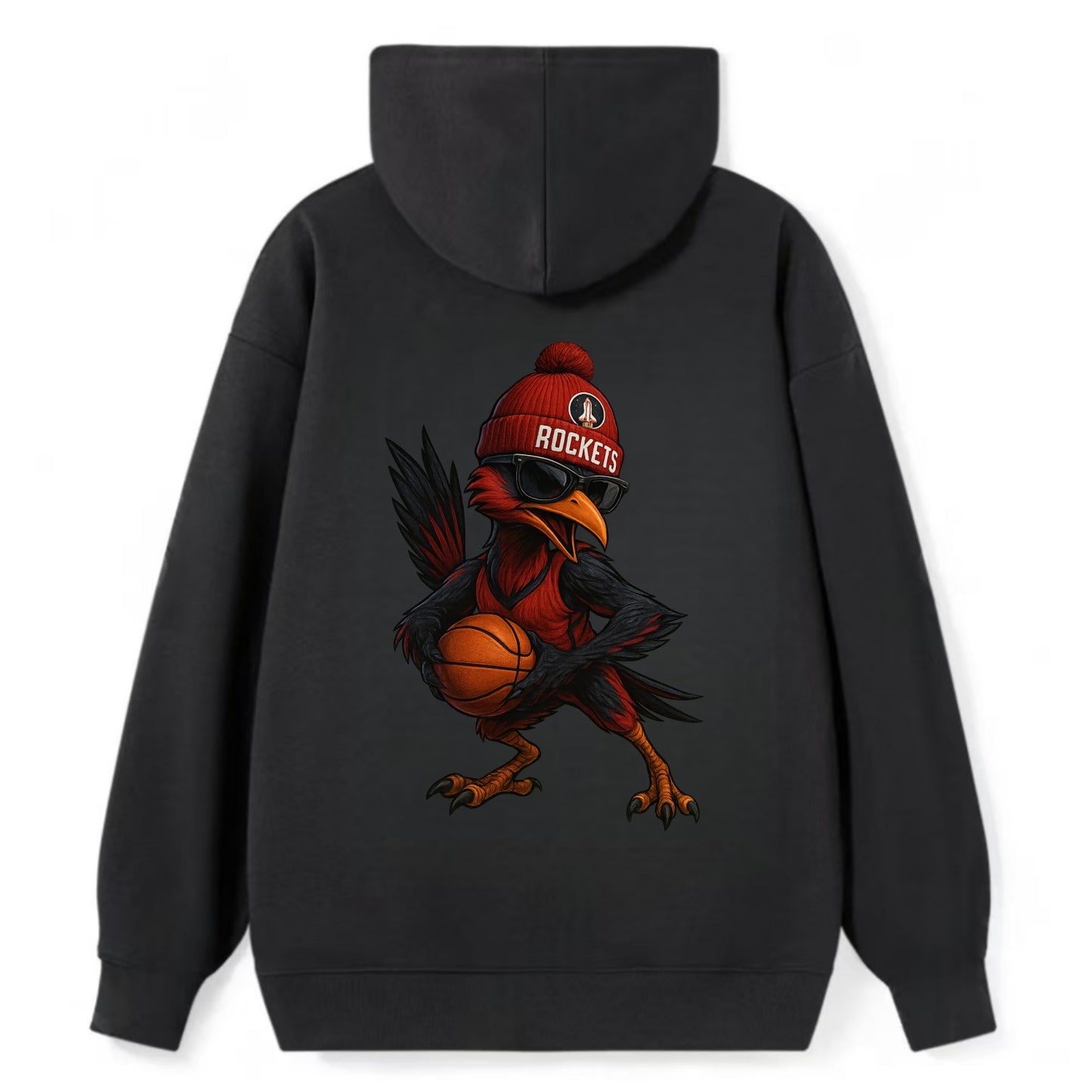 Houston Roadrunner wearing Rockets beanie with launch pad patch and - Classic Pullover Hoodie - Black