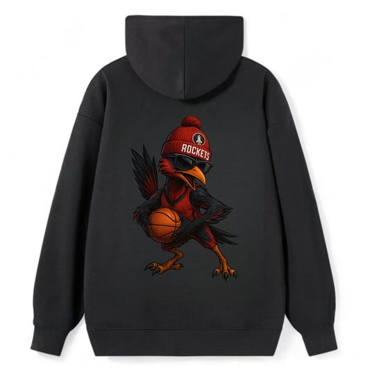 Houston Roadrunner wearing Rockets beanie with launch pad patch and - Classic Pullover Hoodie - Black