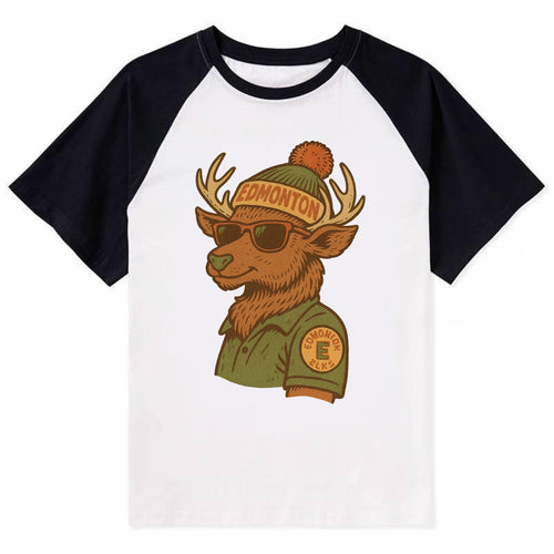 Edmonton Elk wearing Edmonton beanie wit - Contrast Raglan T-shirt