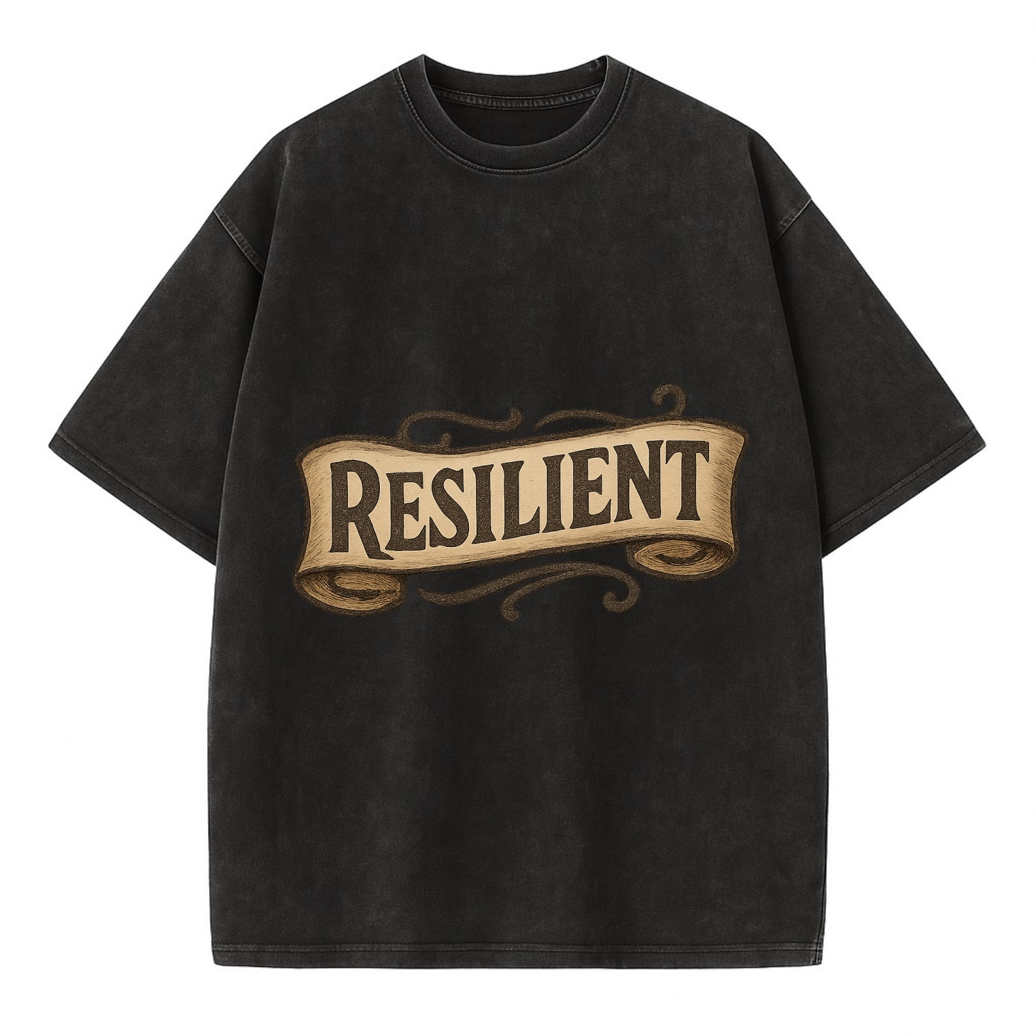 Bold typography design - "RESILIENT" - bouncing back, unbreakable spirit - Vintage T-shirt - Black