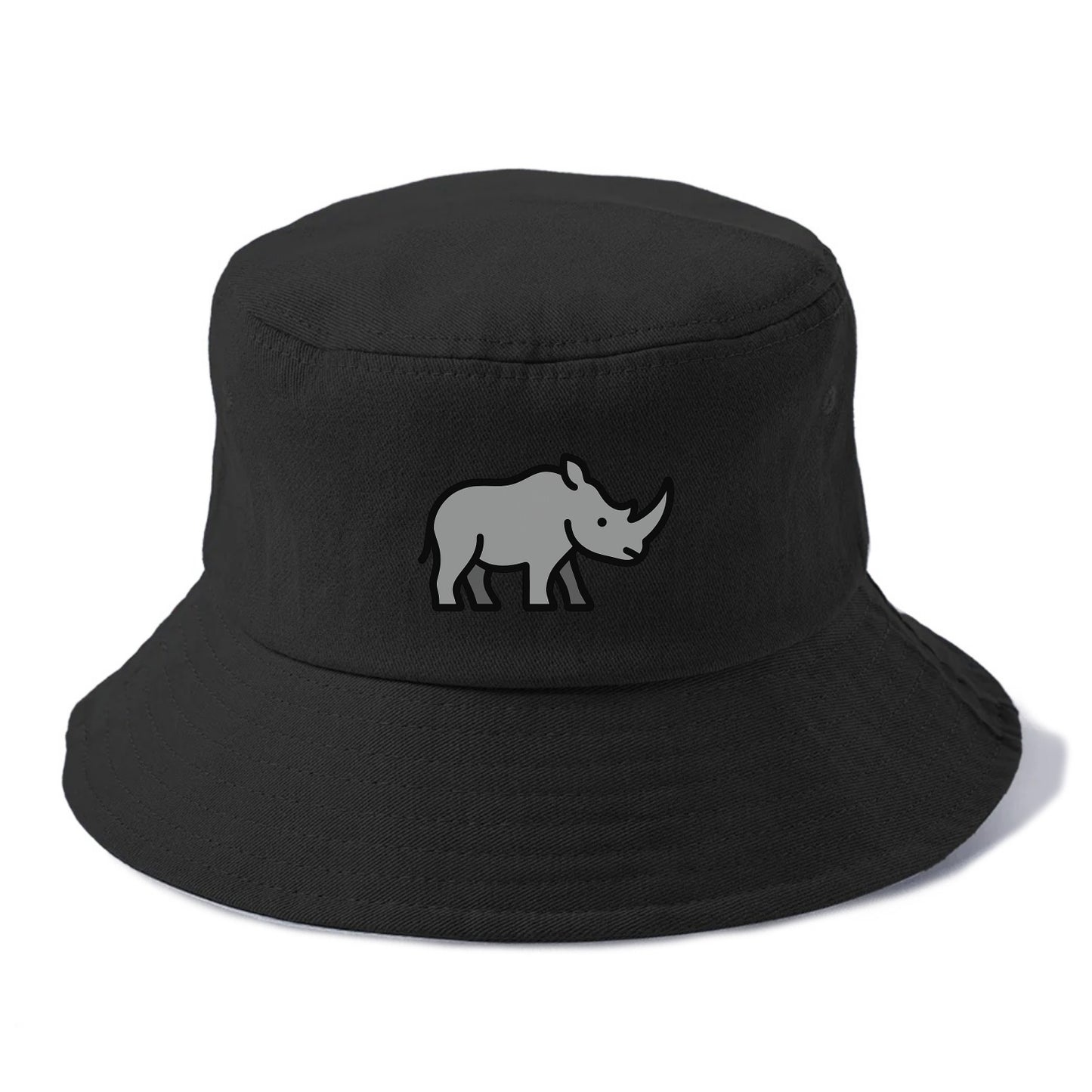 Rhinoceros - Gray with horn flat side profile - Bucket Hat - Black