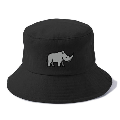 Rhinoceros - Gray with horn flat side profile - Bucket Hat - Black
