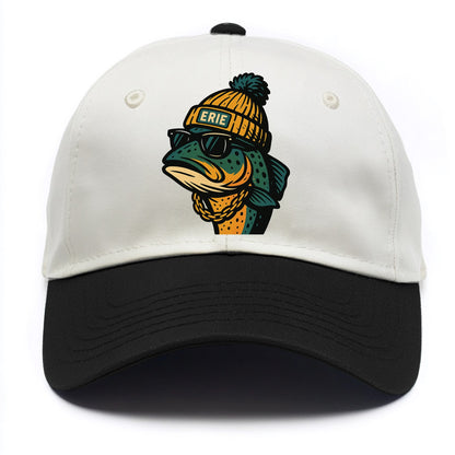 Erie Lake Trout wearing Erie beanie with pom pom and wayfarer sunglasses - Two Tone Cap - Black
