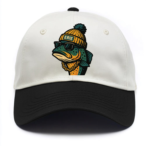 Erie Lake Trout wearing Erie beanie with pom pom and wayfarer sunglasses - Two Tone Cap