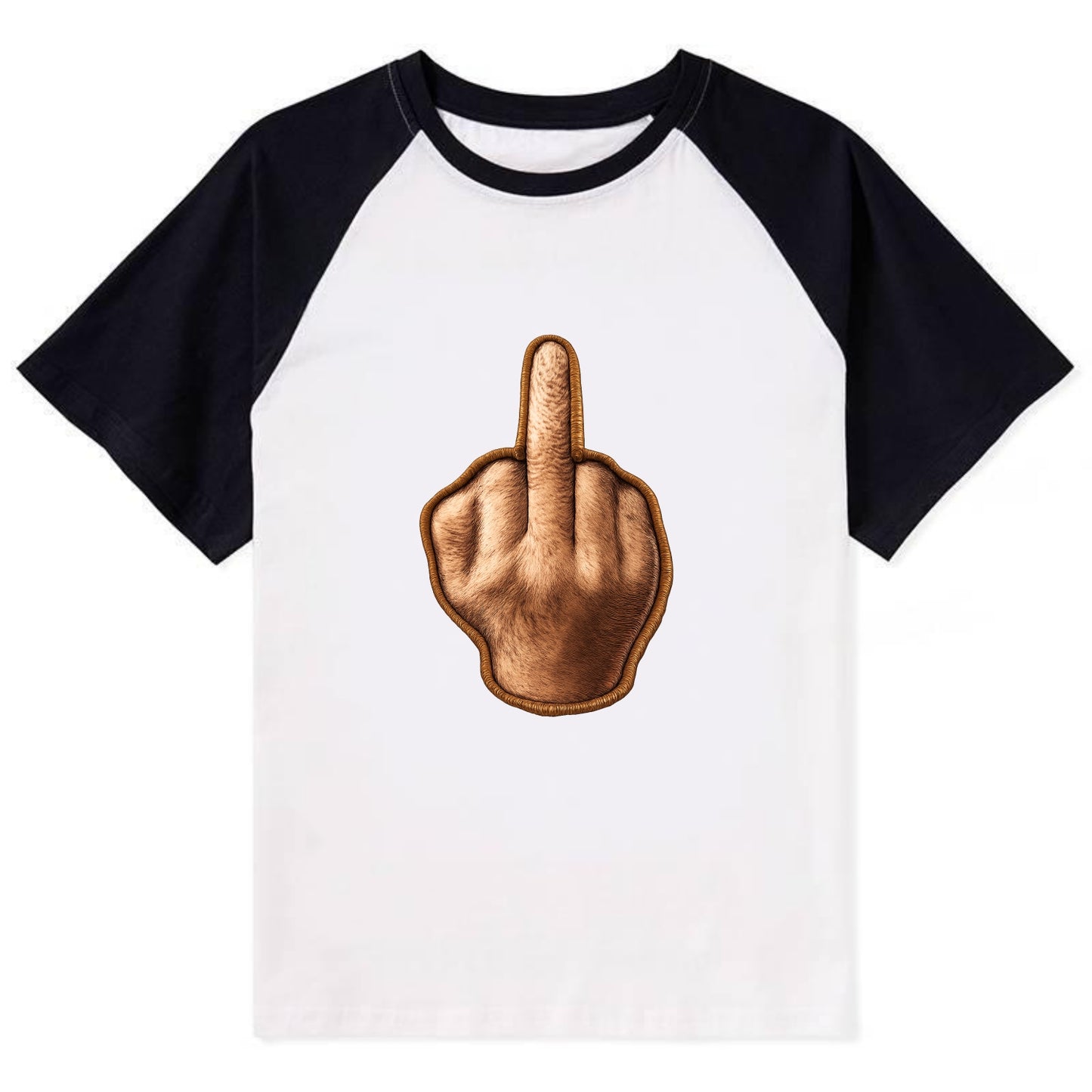 MIDDLE FINGER - hand gesture in skin tone , attitude - Contrast Raglan T-shirt - Black