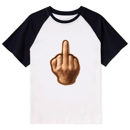 MIDDLE FINGER - hand gesture in skin tone , attitude - Contrast Raglan T-shirt - Black