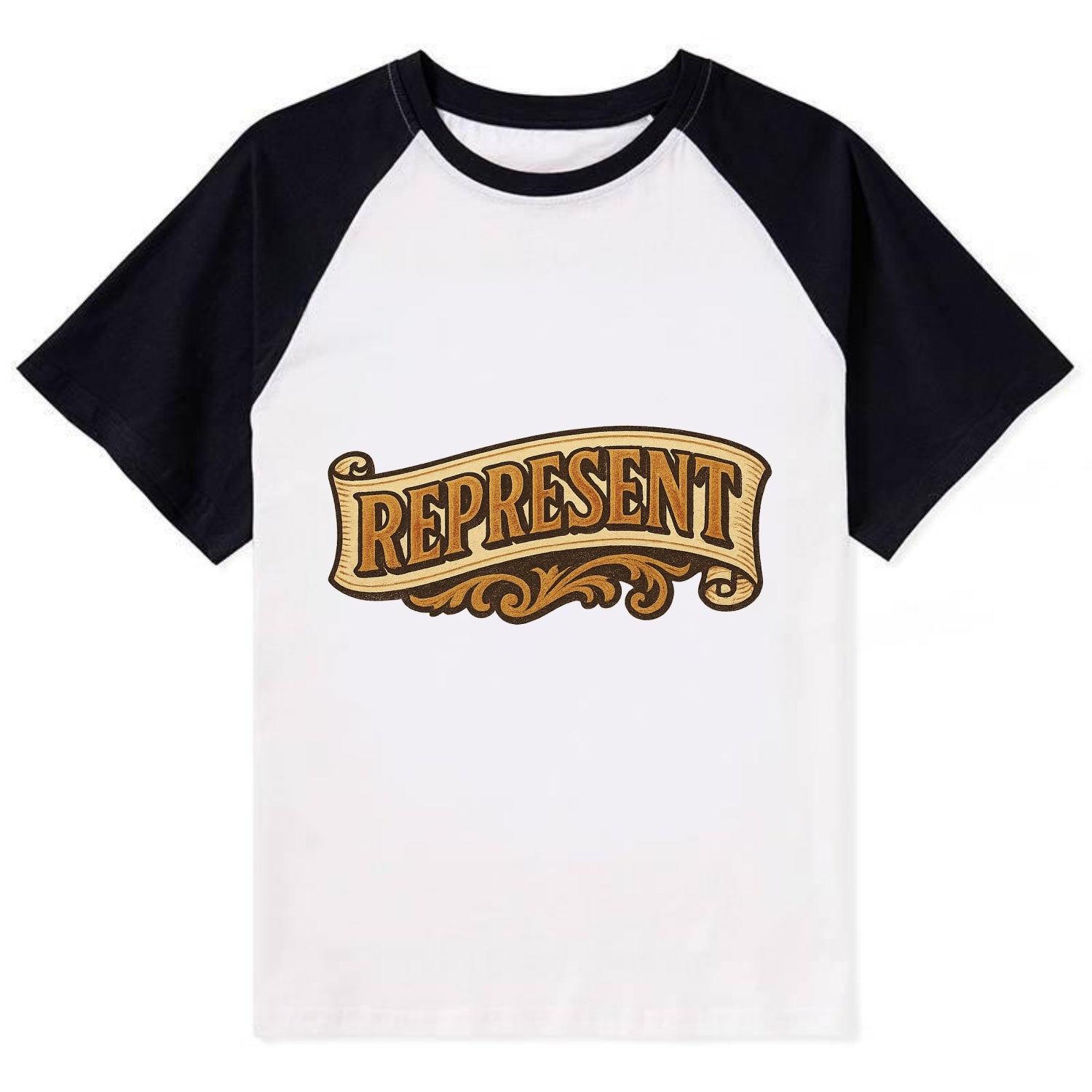 Bold typography design - "REPRESENT" - showing where you from - Contrast Raglan T-shirt - Black