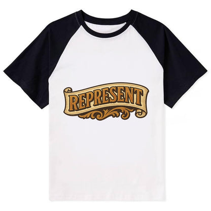 Bold typography design - "REPRESENT" - showing where you from - Contrast Raglan T-shirt - Black