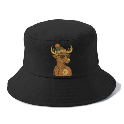 Edmonton Elk wearing Edmonton beanie with pom pom and wayfarer sunglasses - Bucket Hat - Black