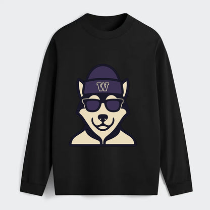 Seattle Husky wearing Washington beanie with W patch - Classic Long Sleeve Shirt - Black