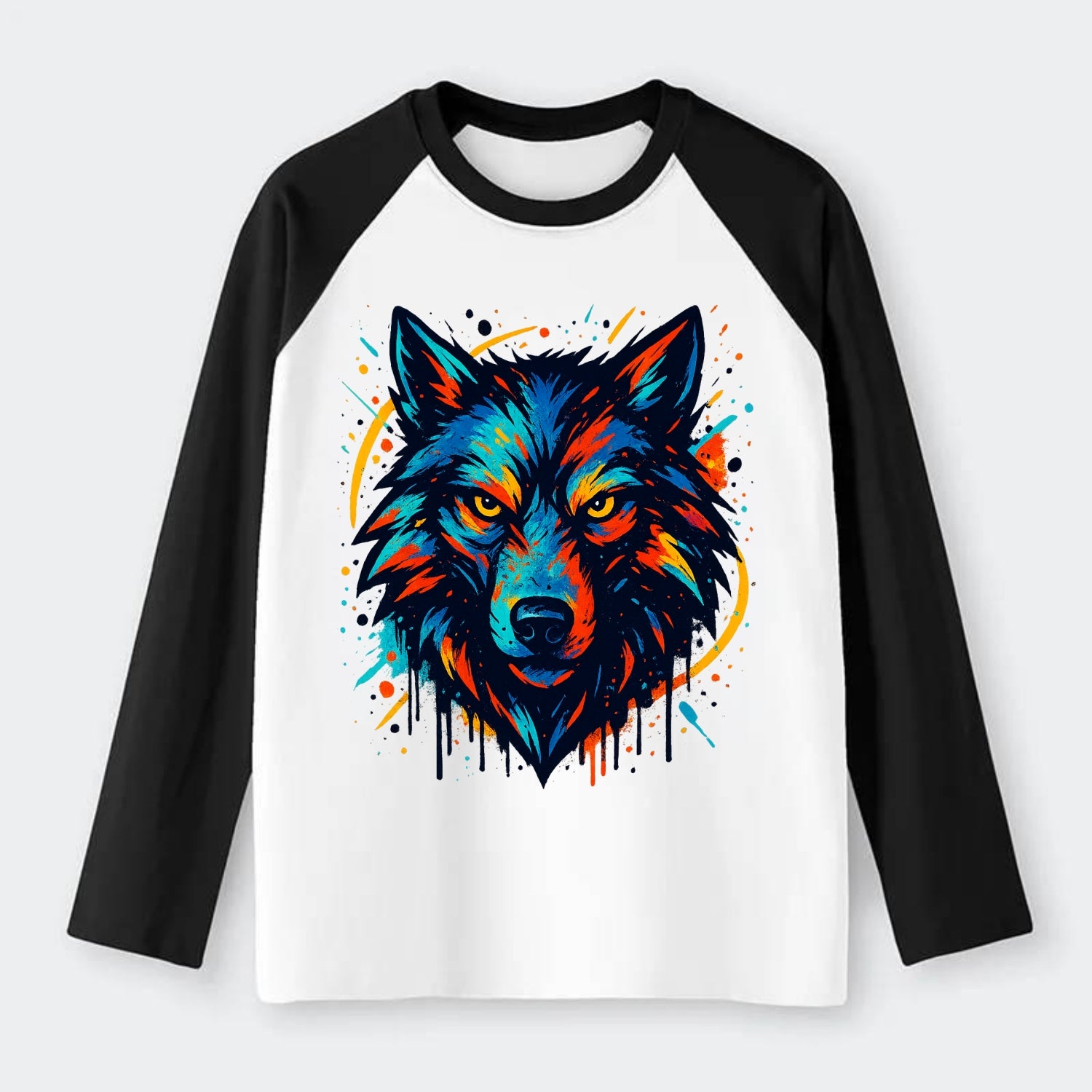 Alpha Wolf Leader  - Raglan Long Sleeve T-Shirt - Black