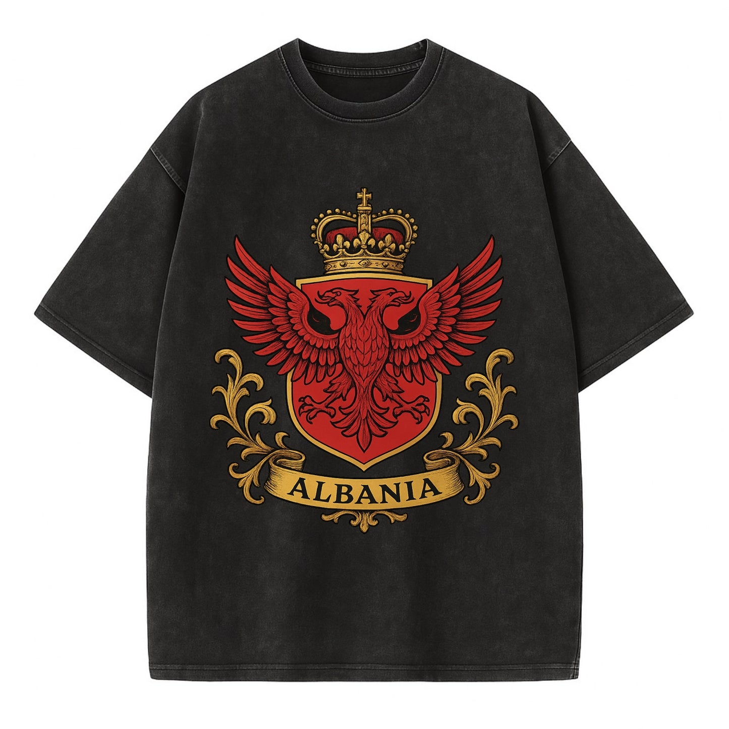 Albania Heritage Badge  - Vintage T-shirt - Black