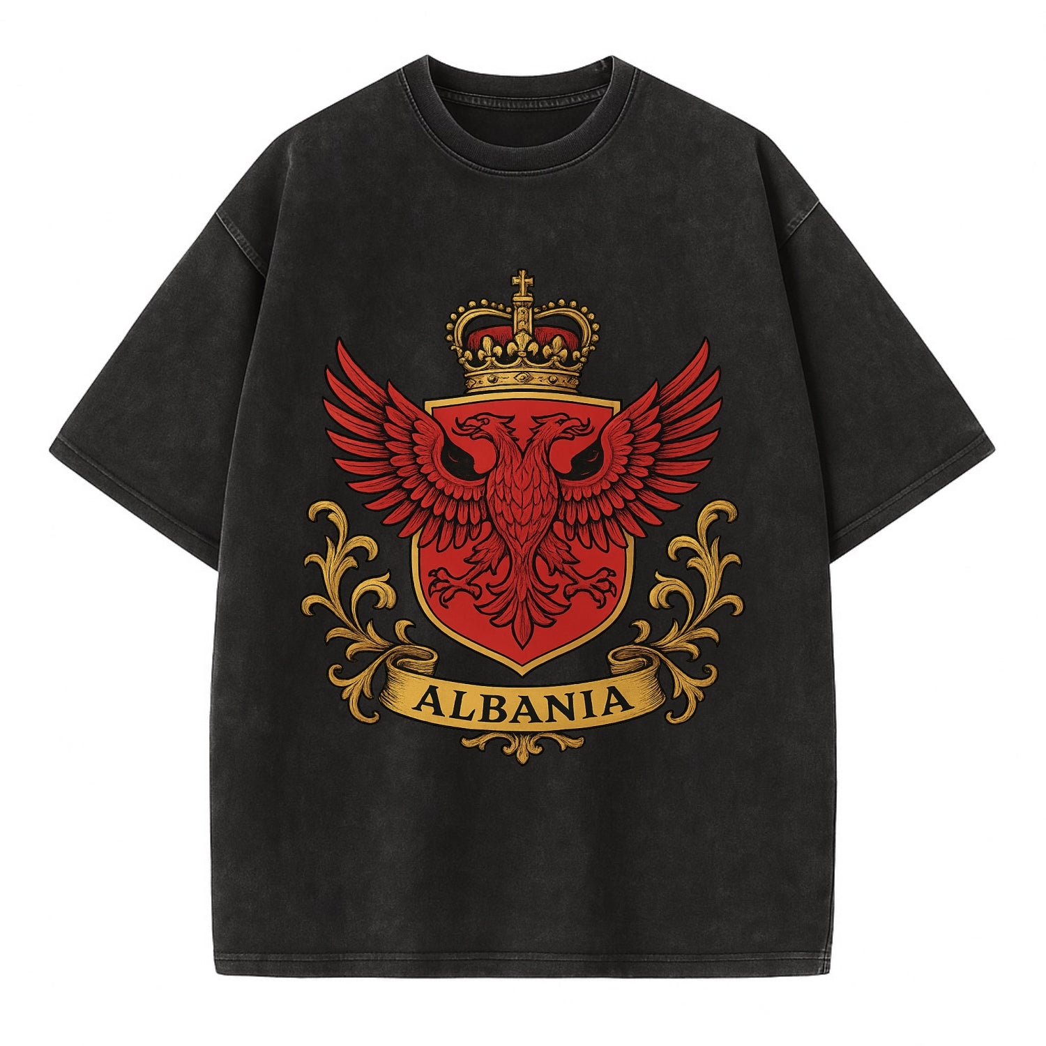 Albania Heritage Badge  - Vintage T-shirt - Black
