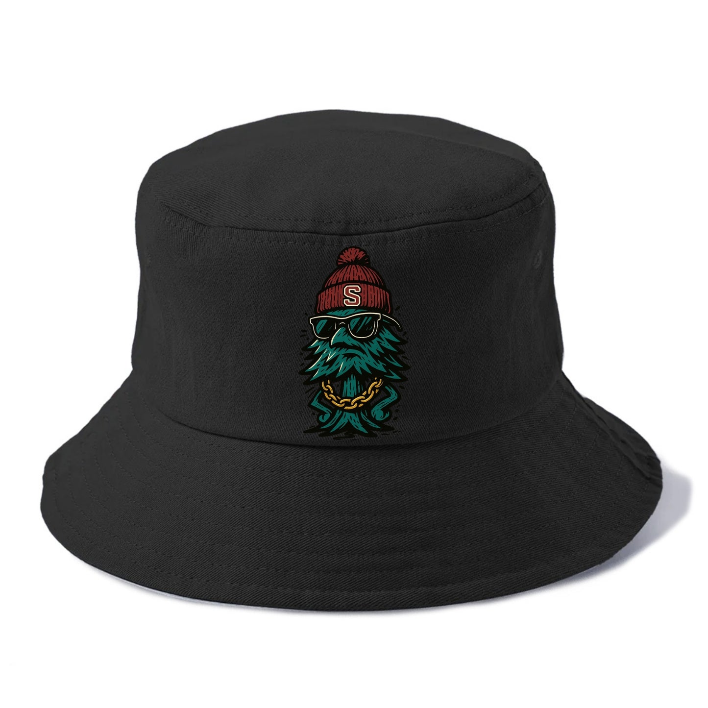 Palo Alto Tree wearing Stanford beanie with S patch - Bucket Hat - Black