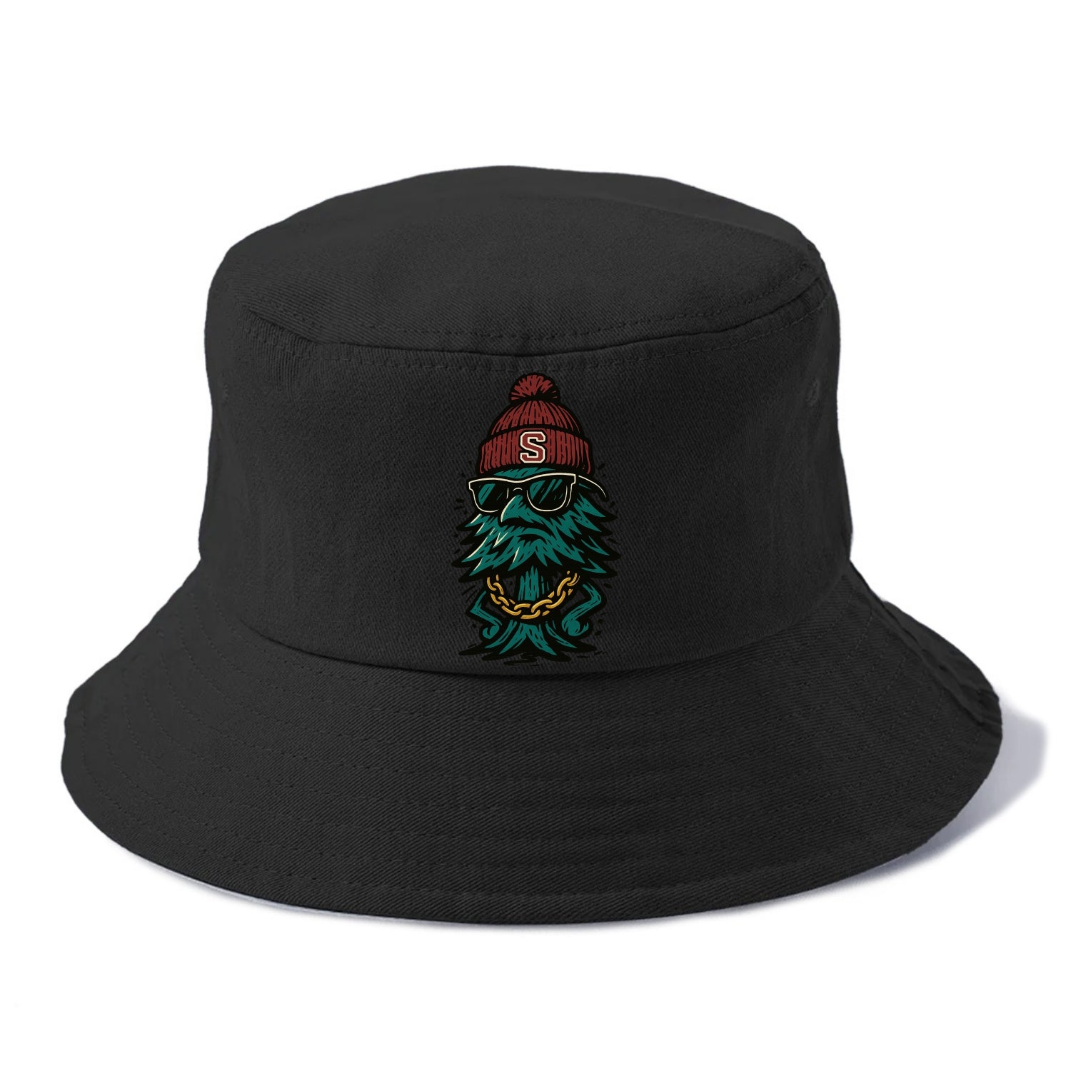 Palo Alto Tree wearing Stanford beanie with S patch - Bucket Hat - Black