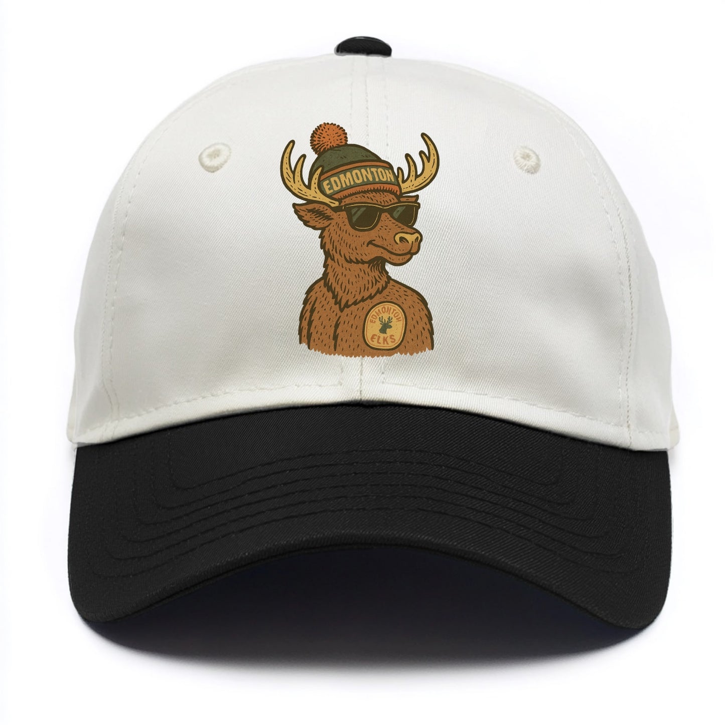 Edmonton Elk wearing Edmonton beanie with pom pom and wayfarer sunglasses - Two Tone Cap - Black
