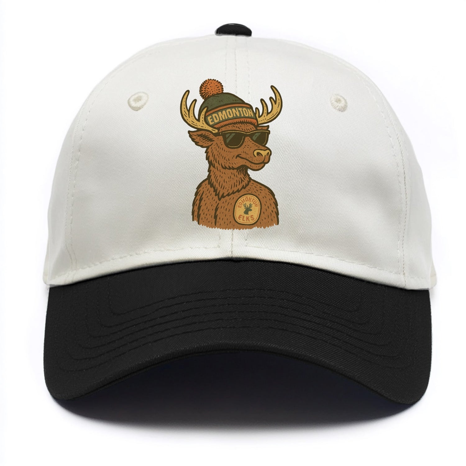 Edmonton Elk wearing Edmonton beanie with pom pom and wayfarer sunglasses - Two Tone Cap - Black