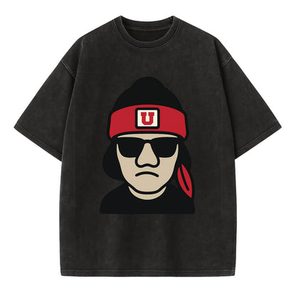 Salt Lake Ute wearing Utah beanie with U patch - Vintage T-shirt - Black