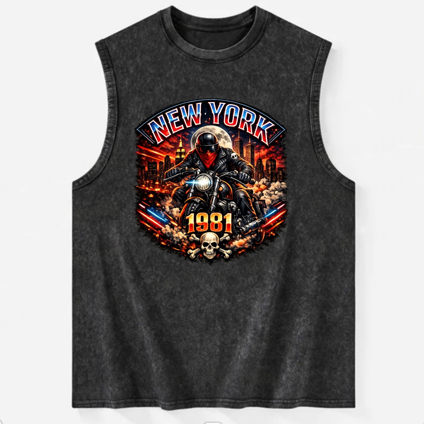 New York 1981 Biker - Vintage Washed Tank - Black