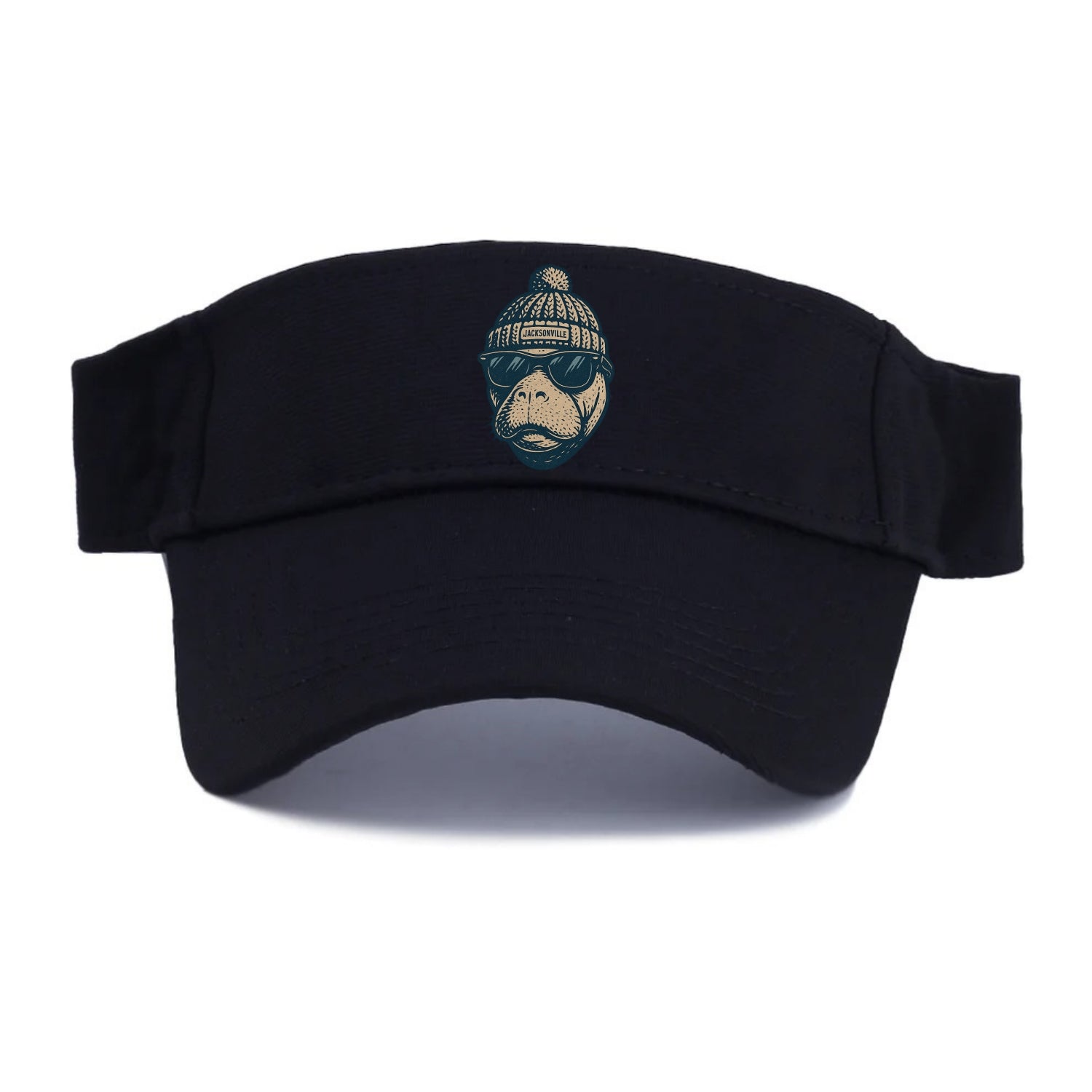 Jacksonville Manatee wearing Jacksonville beanie with pom pom and wayfarer sunglasses - Visor - Black