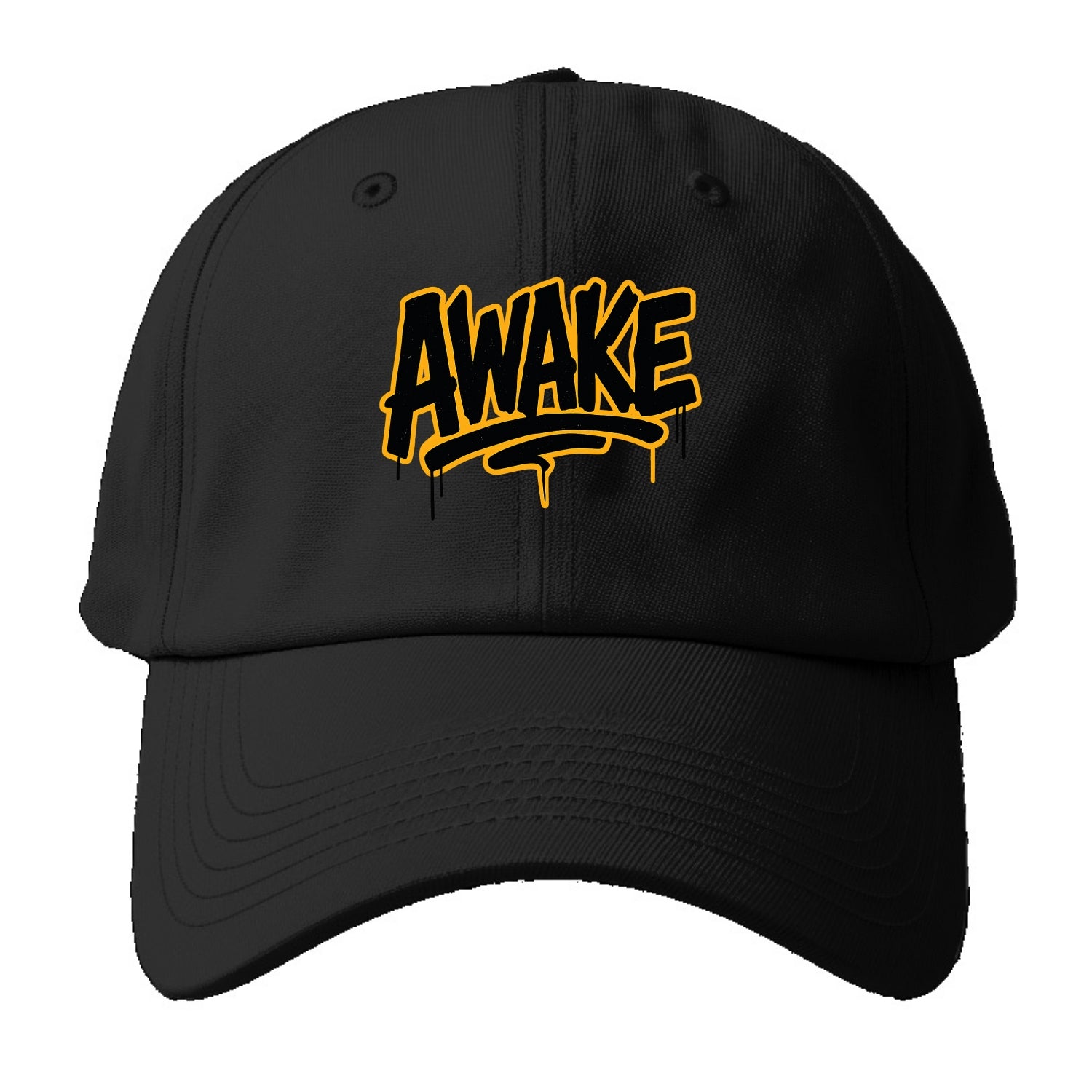 Bold typography design - "AWAKE" - conscious, aware, alert - Baseball Cap - Black