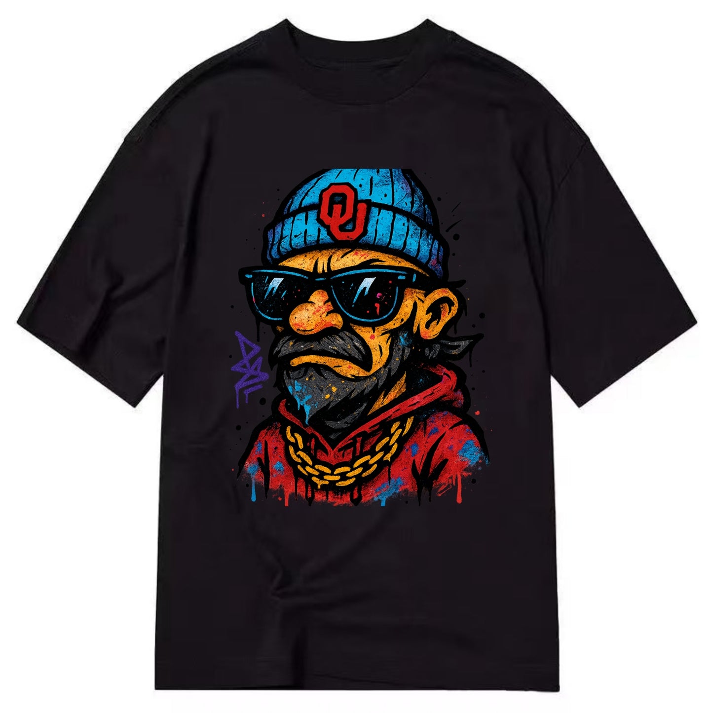 Norman Sooner wearing Oklahoma beanie with OU patch - Classic T-shirt - Black