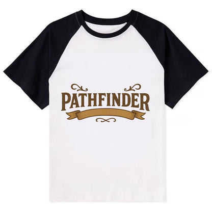 Bold typography design - "PATHFINDER" - finding the way, leading others - Contrast Raglan T-shirt - Black