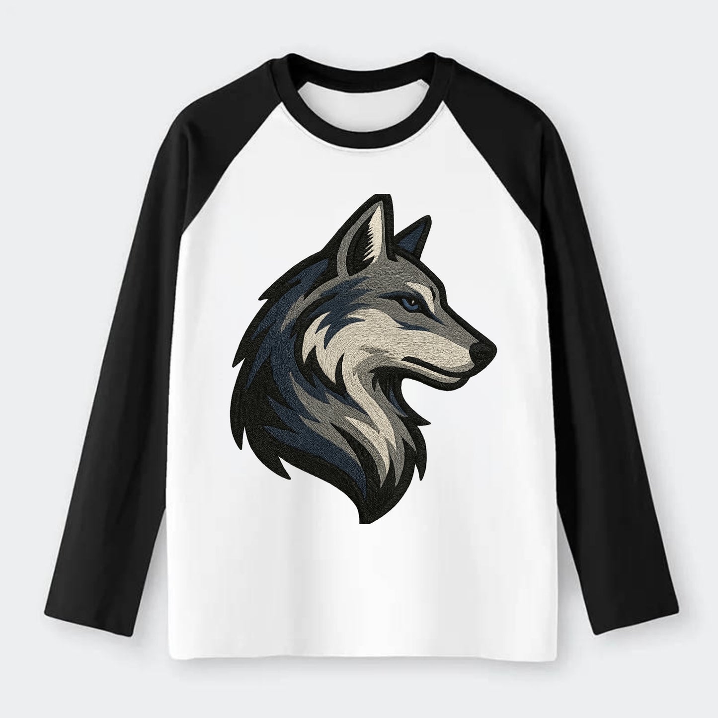 Lone Wolf Wanderer  - Raglan Long Sleeve T-Shirt - Black