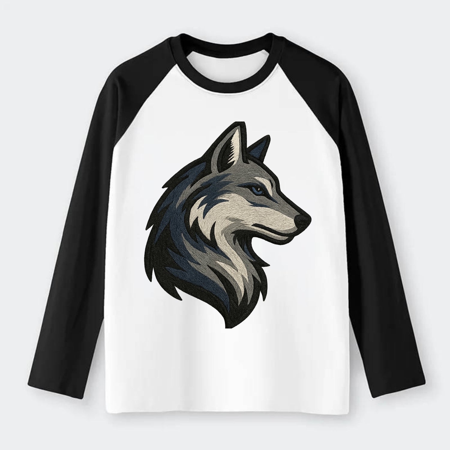 Lone Wolf Wanderer  - Raglan Long Sleeve T-Shirt - Black