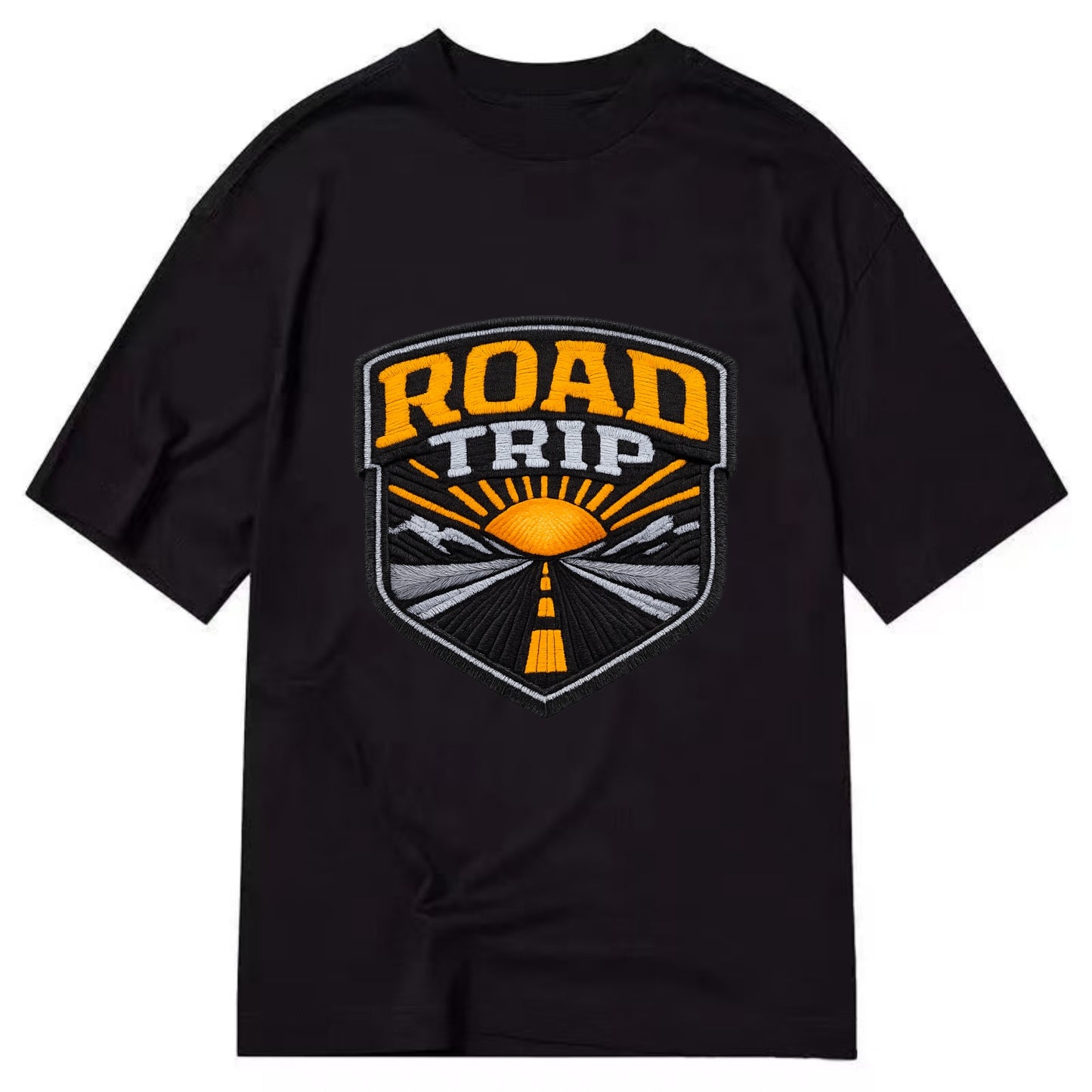 ROAD TRIP - highway and sun in orange and gray , open road - Classic T-shirt - Black