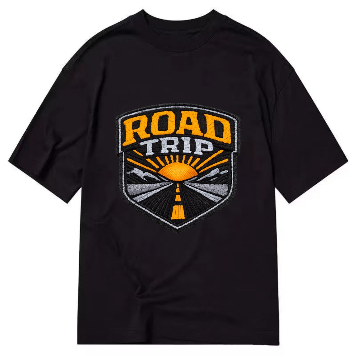 ROAD TRIP - highway and sun in orange and gray , open road - Classic T-shirt - Black