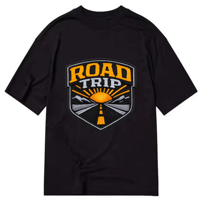ROAD TRIP - highway and sun in orange and gray , open road - Classic T-shirt - Black
