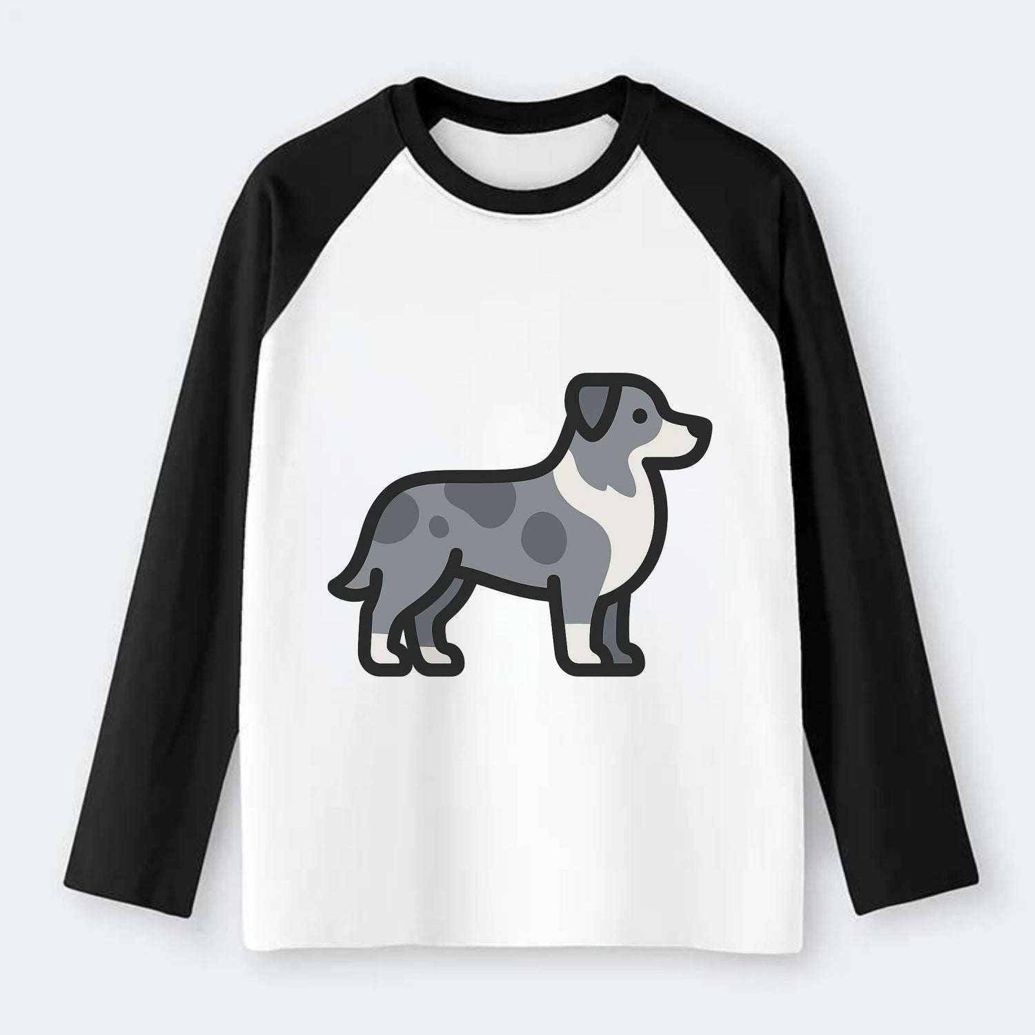 Australian Shepherd - Blue merle flat side profile - Raglan Long Sleeve T-Shirt - Black
