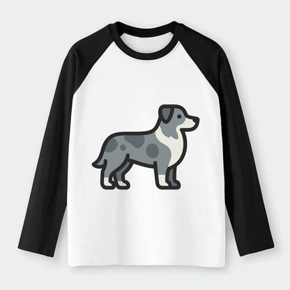Australian Shepherd - Blue merle flat side profile - Raglan Long Sleeve T-Shirt - Black
