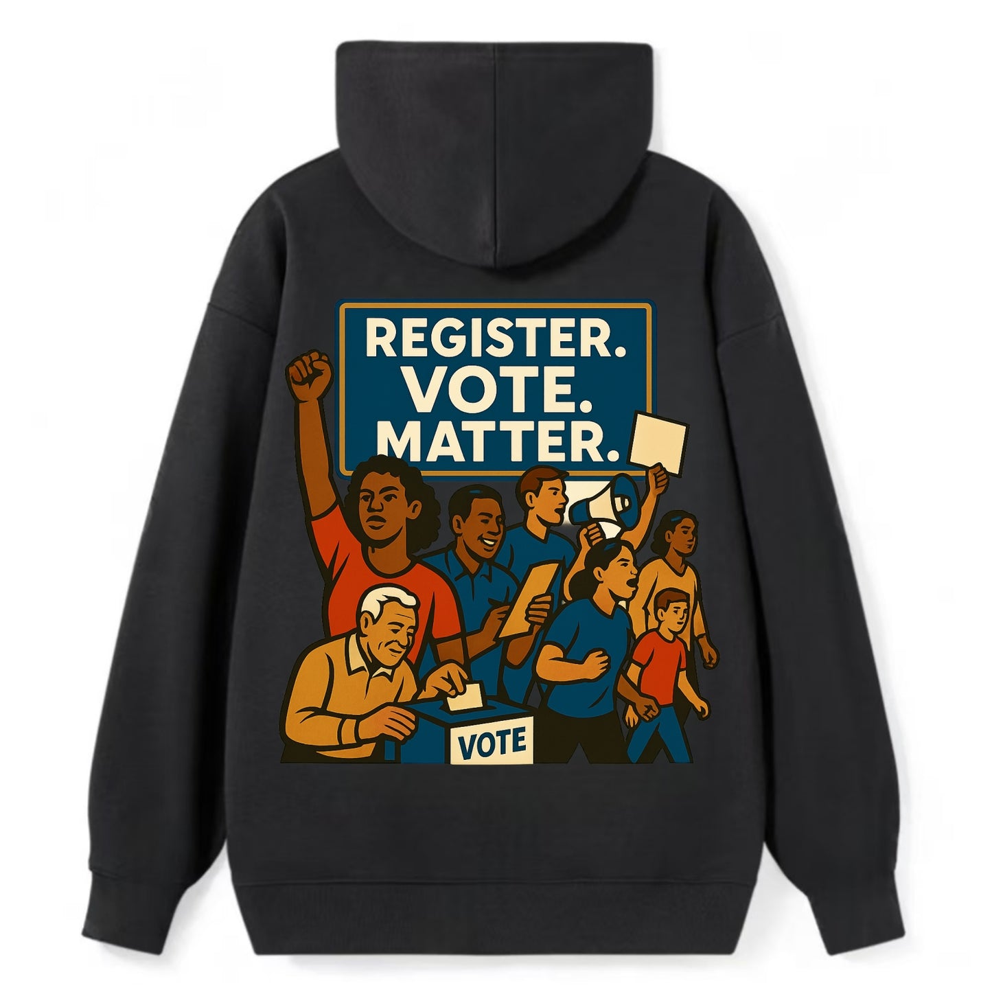 Voter registration drive bringing community together - "Register. Vote. - Classic Pullover Hoodie - Black
