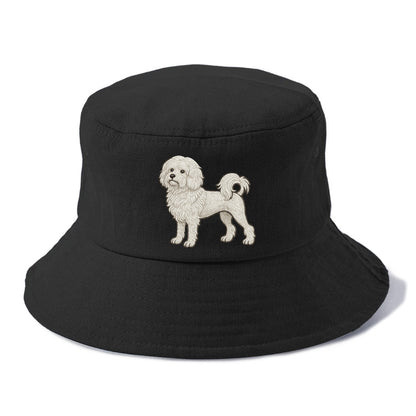 Löwchen - Little Lion Dog white embroidered pose - Bucket Hat - Black