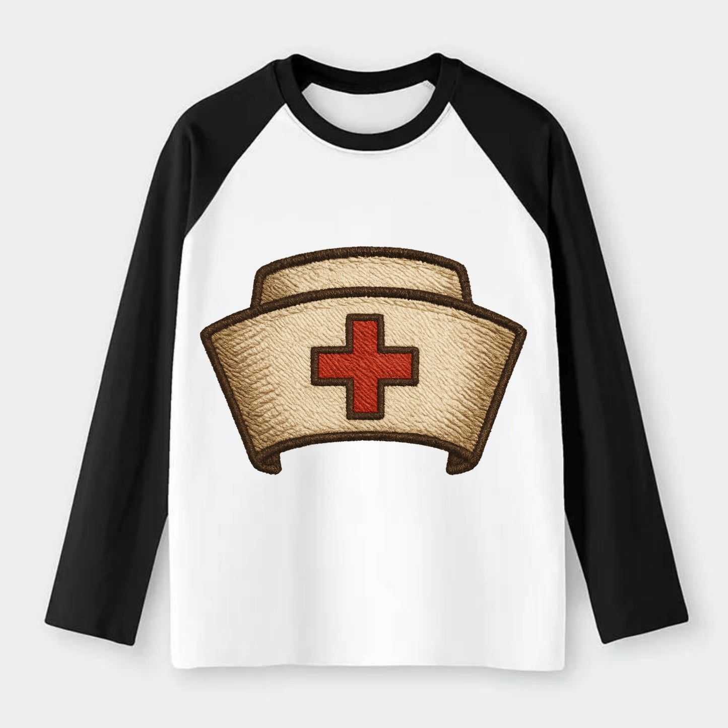 Nurse Cap  - Raglan Long Sleeve T-Shirt - Black