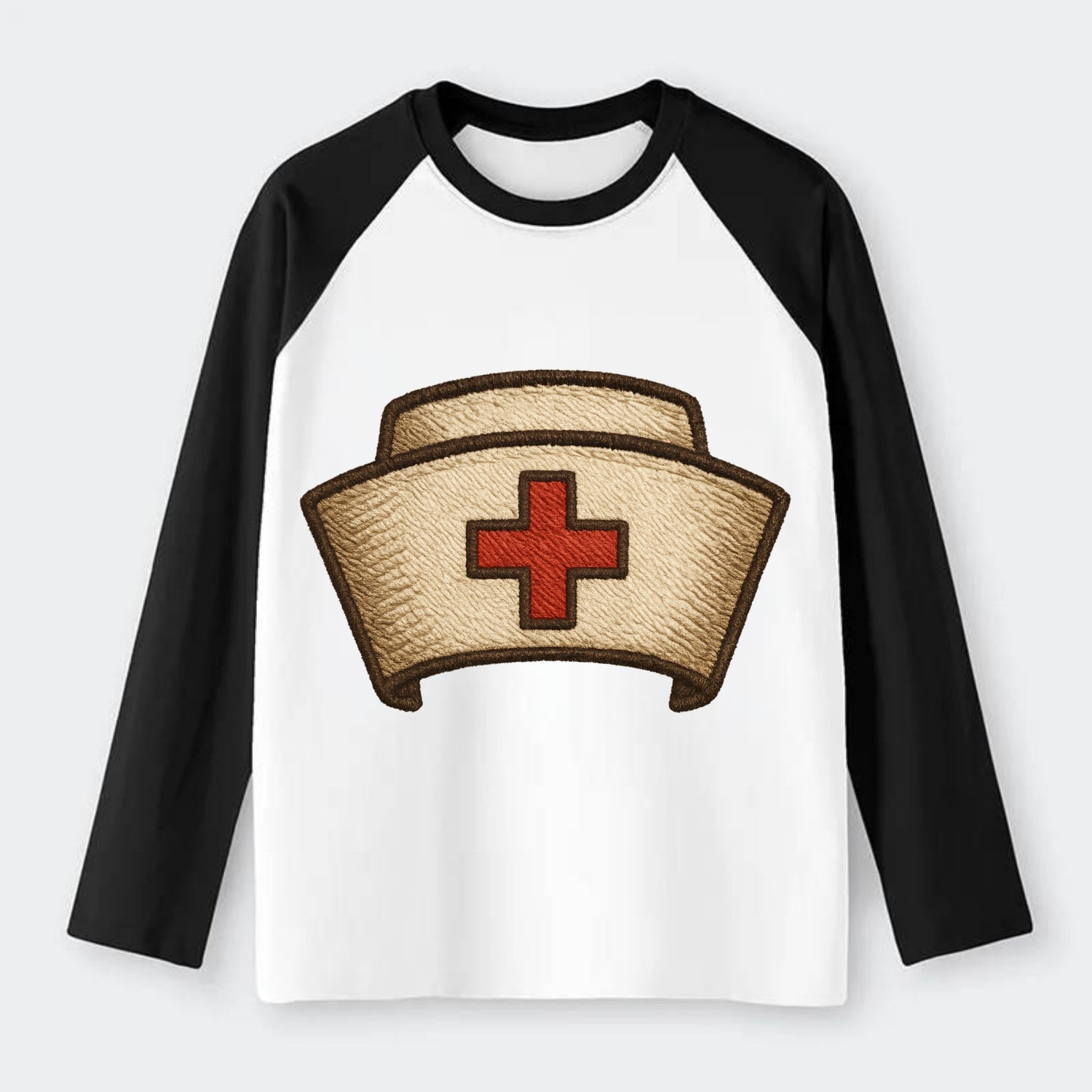 Nurse Cap  - Raglan Long Sleeve T-Shirt - Black